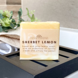 Sherbet Lemon soap slice